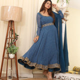 Faux Georgette Blue Salwar With Pant