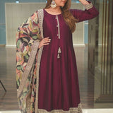 Classy Maroon Designer Partywear Gown