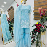 SkyBlue Faux Georgette Top Plazzo