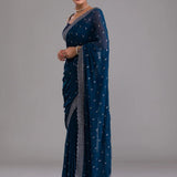 Blue chiffon saree