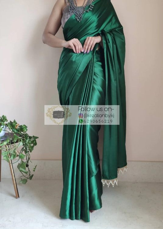 Beautifull Satin Saree With Lace Border