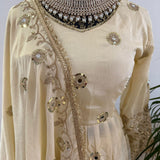 Ivory Gold Elegance Anarkali Set - Size M, XXL