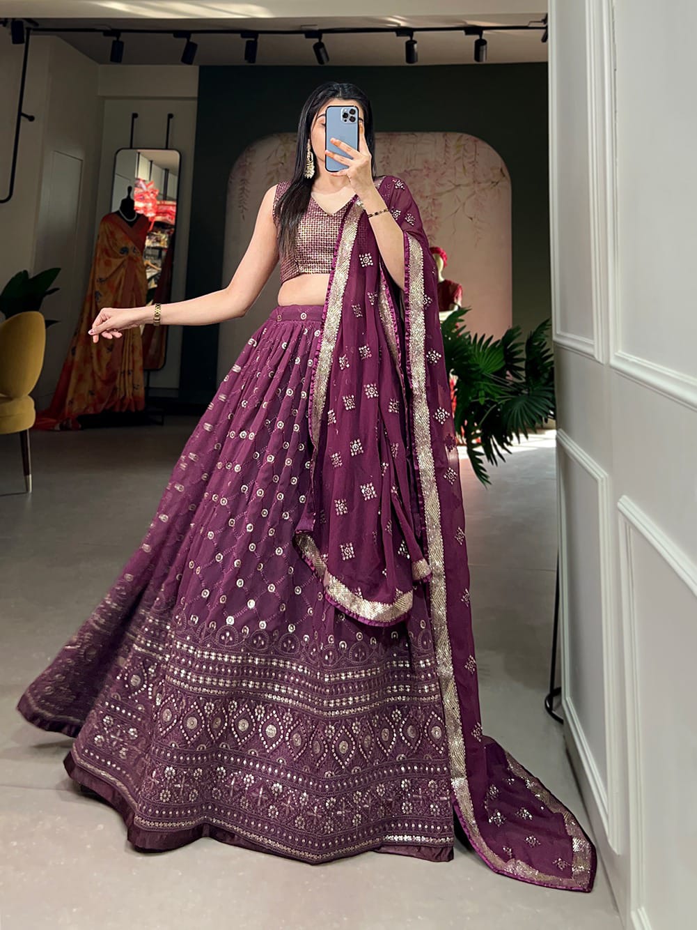 Attractive Wine Lehenga Choli