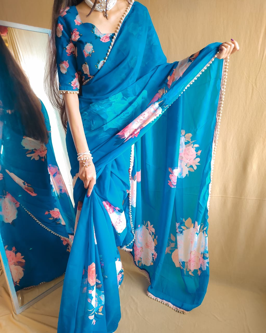 Classy Georgette Flower Print Saree