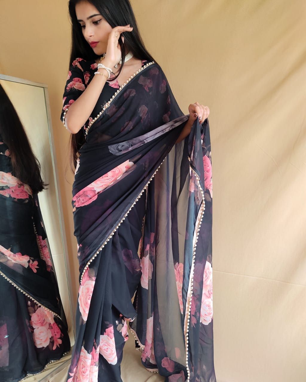 Classy Georgette Flower Print Saree