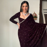 Beautifull Wine Velvet Saree