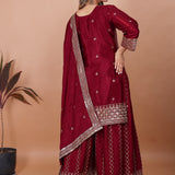 Maroon Chinon Suit sharara