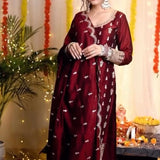 Party Wear Maroon Straight Suit
