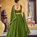 Olive Rangoli Silk Festive Lehenga