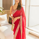 Red Fancy Moti Work Saree