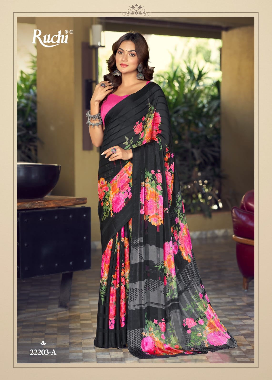 Special Black Flower Print Saree