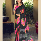 Special Black Flower Print Saree