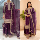 Designer Natural Crep Embroidered Suit