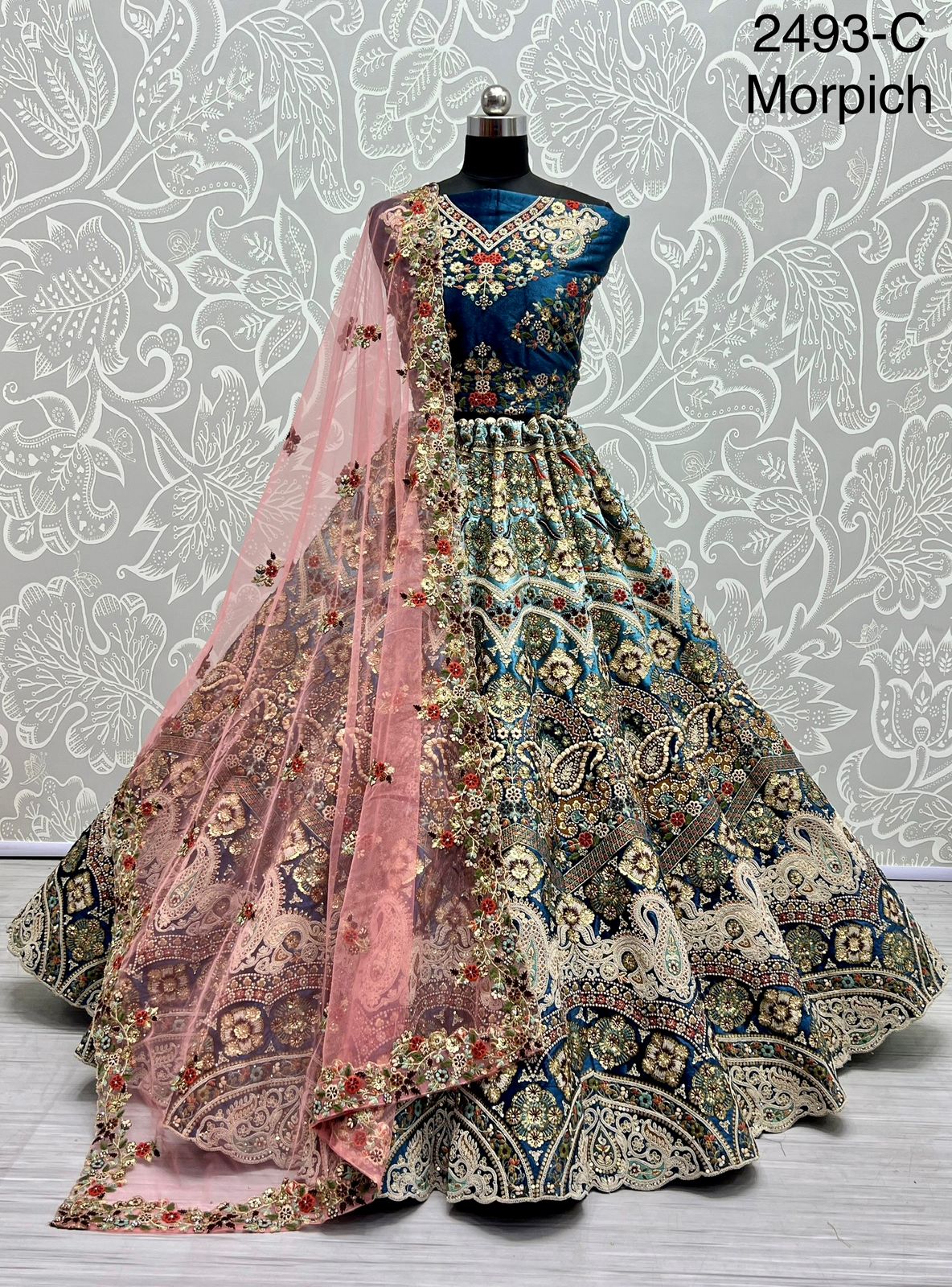 Padded Velvet Designer Lehengacholi