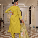 Lemon Yellow Cotton Silk Straight Suit