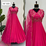 Pink Partywear Chinon Anarkali Gown