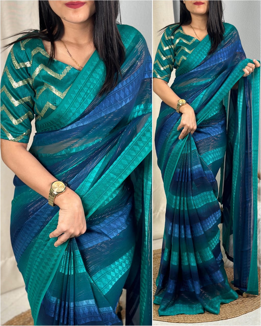 Striped Apsara Georgette Saree