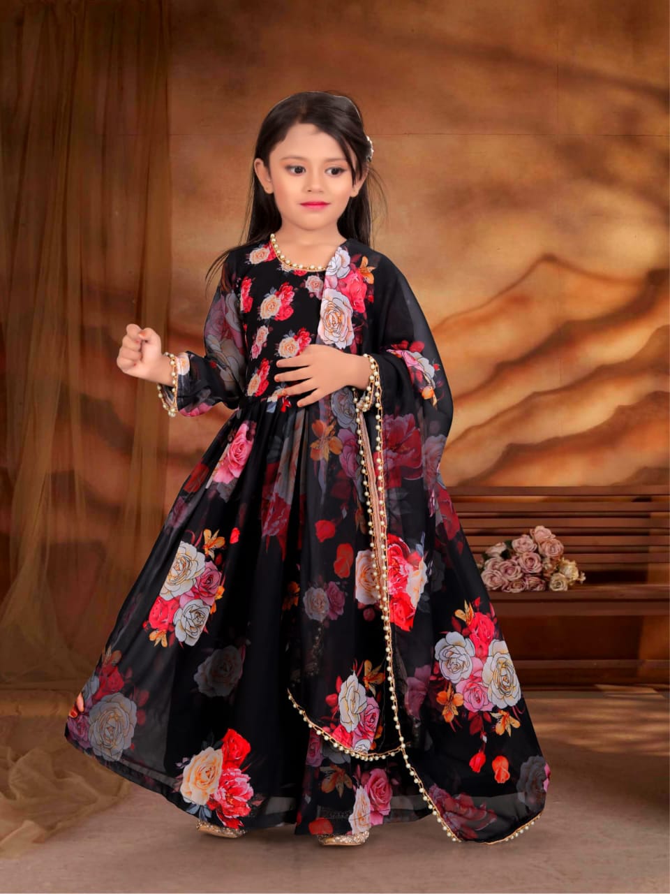 Floral Print Kids Gown