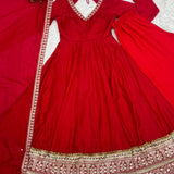 Blooming Red Silk Anarkali Gown