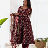 Fancy Floral Print Anarkali Dress