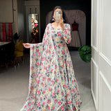 newly silver chiffon  design with floral print gown