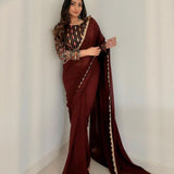 Beautyfull Wine Georgette Saree