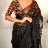 beautiful with our new black color soft net  saree