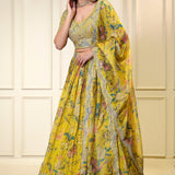 Brid Lemon Yellow Printed Lehenga