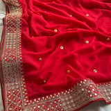 Red Fancy Moti Work Saree