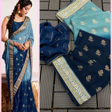 Two Tone Heavy Georgette Fabric All Over Saree Foil Print