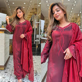 Maroon Embroidered Pakistani Suit