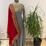 Red Silver Salwar - Size M