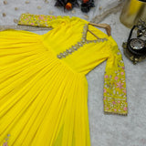 Yellow faux georgette gown