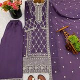 Purple Ethnic Straight Suit