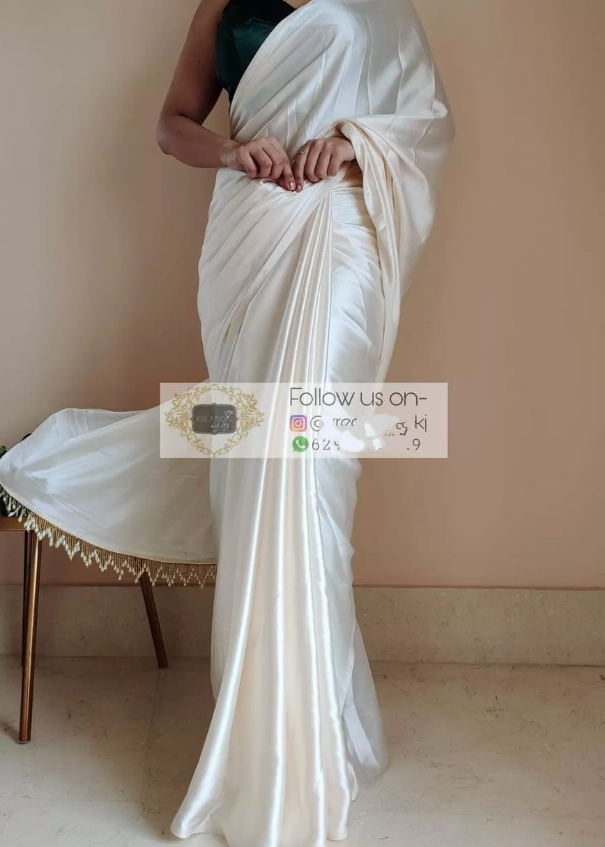 Beautifull Satin Saree With Lace Border