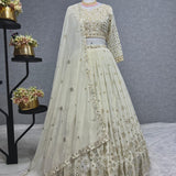 White Occasionally Georgette Lehenga