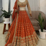 Premium Orange Embroidered Lehenga