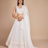 White Threads and Sequance Work Lehenga