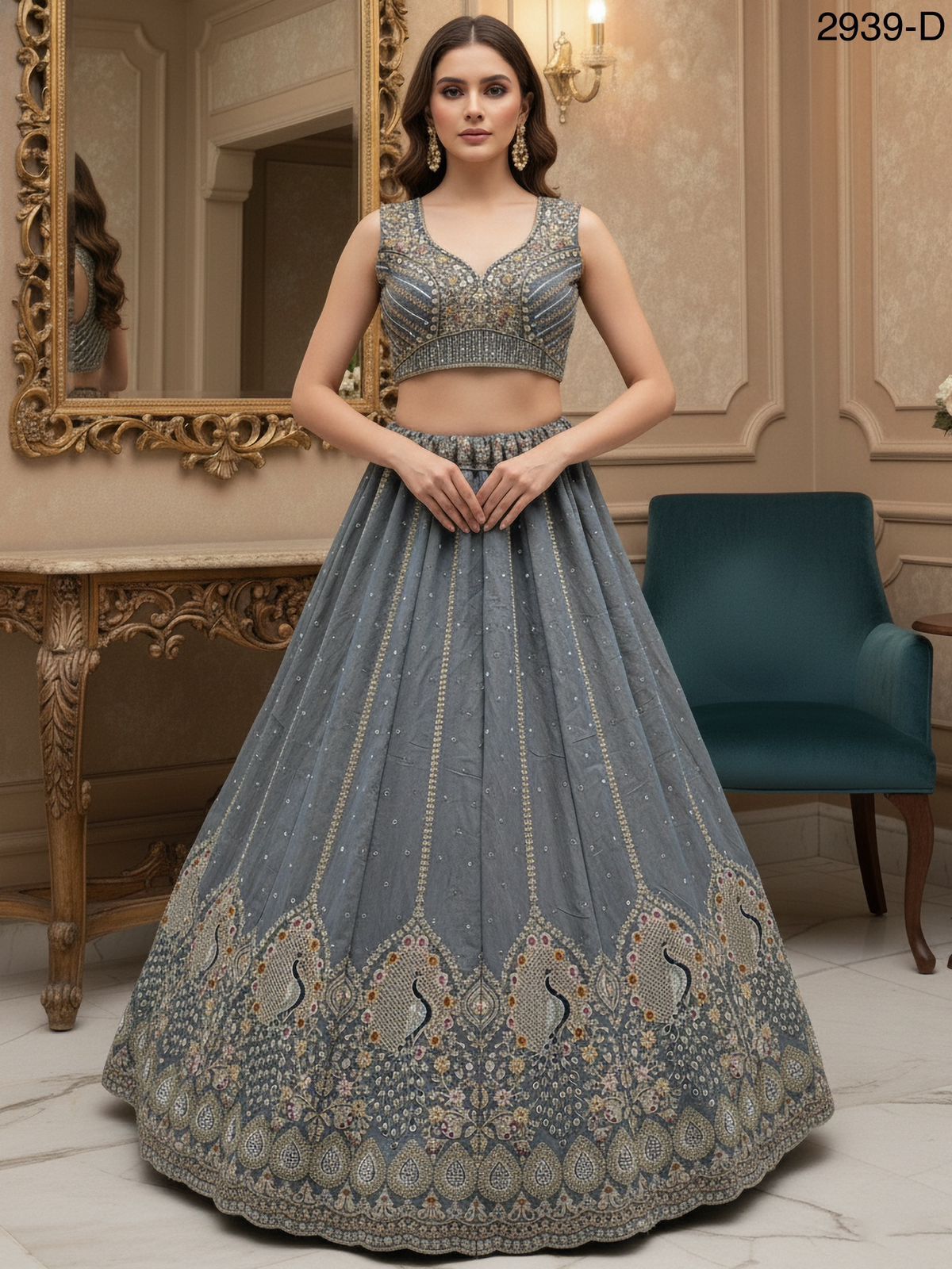 Adorn Bridal Peacock Embroidered Lehenga