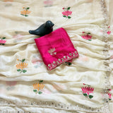 Elegant  Floral Embroidery Silk Saree
