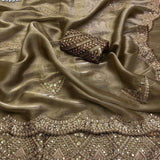 Shiny Soft Satin Silk Gold Zari Saree
