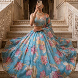 Sky Premium Silk Printed Lehenga