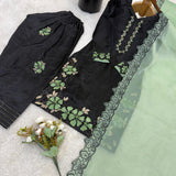 Beautiful Black Embroidered Roman Silk Suit