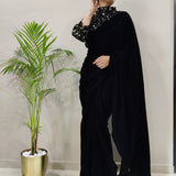 Beautifull Black Sequance  Jacket Style Saree