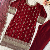 Party Wear Maroon Straight Suit