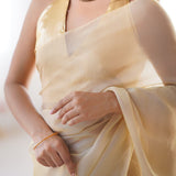 Cream Colord Satin Organza Saree