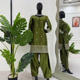 Fabulous Dhoti Style Olive Suit