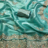 Shiny Soft Satin Silk Gold Zari Saree