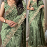 stunning cut work visca slub silk saree.