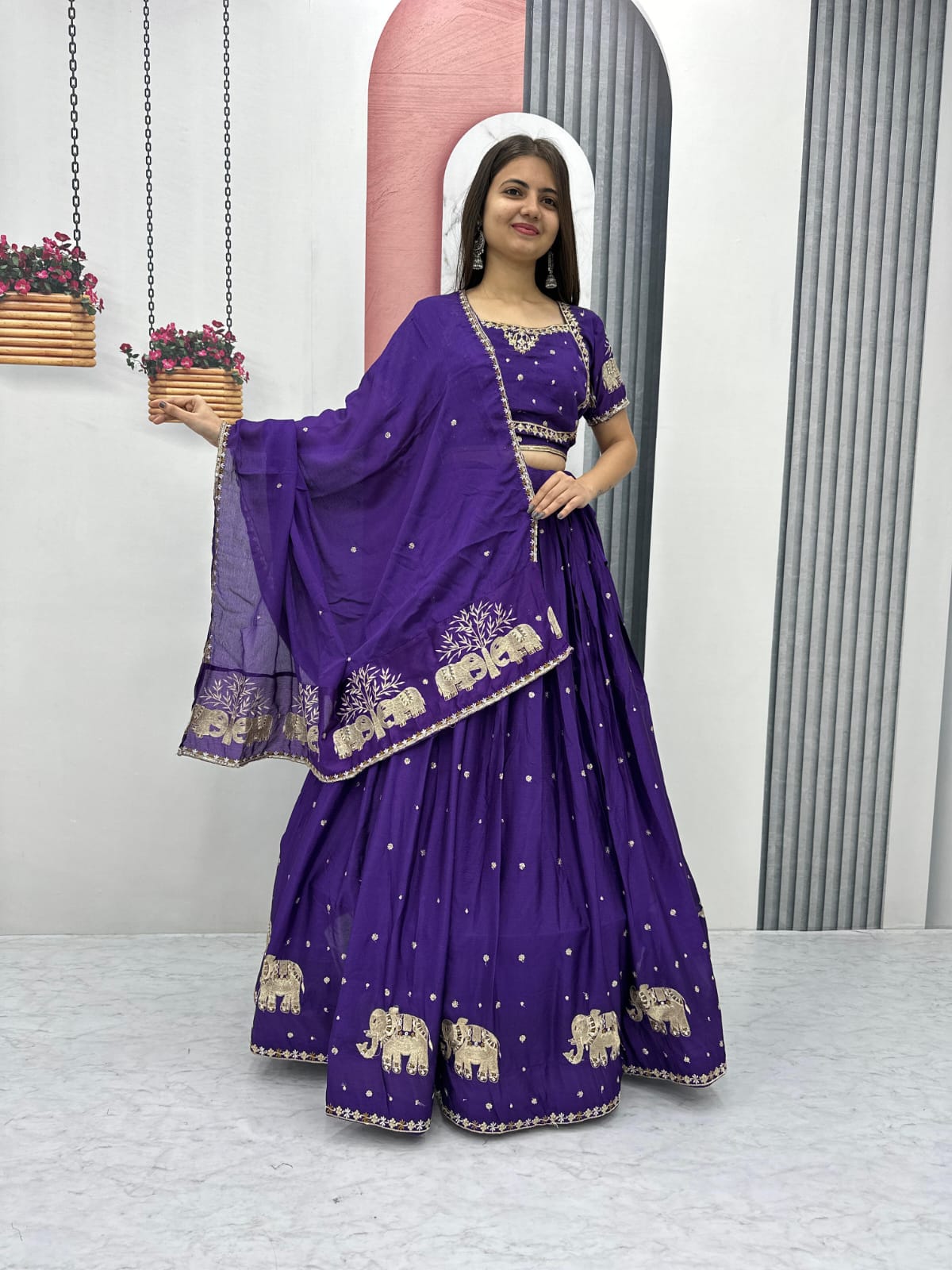 Festive Embroidered Chinon Lehenga